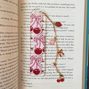 Berry Cherry Acrylic Bookmark with Gold Charm Chain