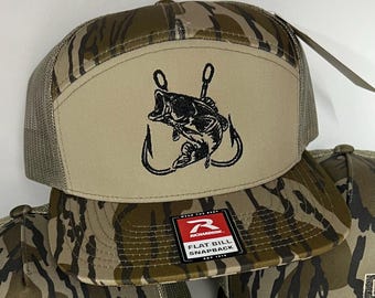 Richardson Bottomland Camo Fish Hook Embroidered Hat | Mens Country Embroidered 7 Panel Hat | Bottomland Camo Trucker Hat | Kentucky Men
