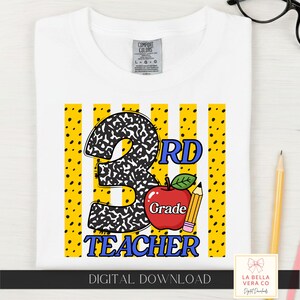 3rd Grade Teacher PNG Composition Notebook Apple Pencil Design Back To School Teacher Gift Sublimation DTF Digital Download File