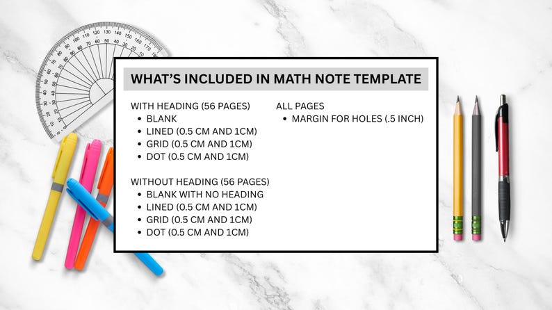 Math Notes Template Set Student Pages Bundle Note Taking Graph Dot Grid ...