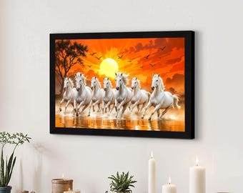 Seven Horses Wall Art, Vastu Frame, Sparkle Laminated (18.0 X 12.0 in)