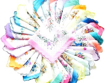 6X Colorful Women's 100% Cotton Cut Work Bordar Floral Pattern Handkerchief/Ladies Hankies