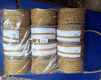 Gold Zari Trim, Sew On Lace, Saree Border, 18 mtr Golden