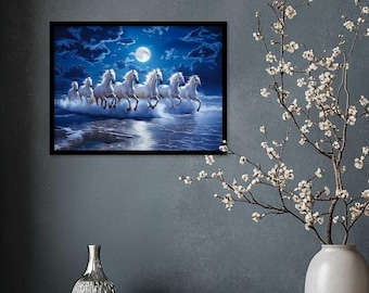 Running White Horses Wall Art, Rising Sun, Sparkle Laminated (18.0 X 12.0 in)