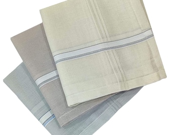 Men's 100% Cotton Handkerchiefs, Light Color Hanky, Set of 3
