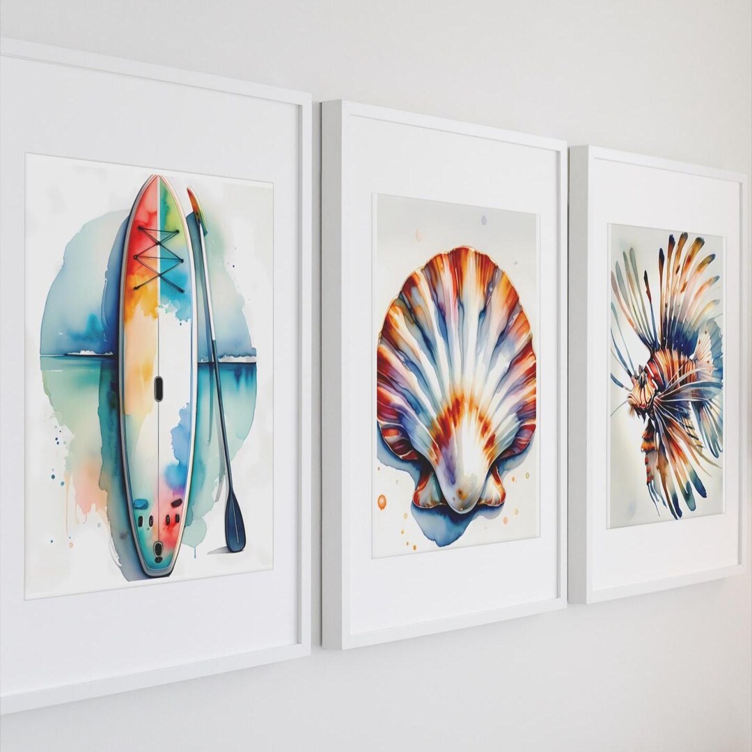 Set of 3 Coastal Watercolor Wall Art Prints – Beach House Decor ...