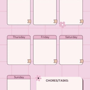 Pink Weekly Kids Chore Chart - Printable Routine Tracker - Instant Download