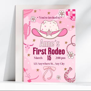 First Rodeo Birthday Invitation, Editable My 1st Rodeo Girl Cowgirl Invites, First Rodeo Invite, 5x7 Canva