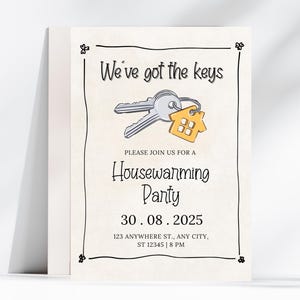 Editable Housewarming Invitation | New Home Party Invite | We&#39;ve Got the Keys Template | Instant Download | DIY Canva Template
