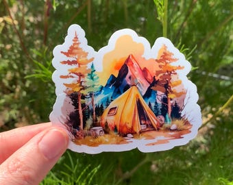 Watercolor Camping Sticker, Mountain Sticker, Tent Camping Sticker, Nature Sticker