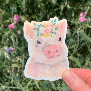 Pig Sticker, Animal Sticker, Pig Art, Vinyl Waterproof Sticker, Pig Lover&#39;s Gift, Laptop Sticker, Water Bottle Sticker, Vegan Sticker