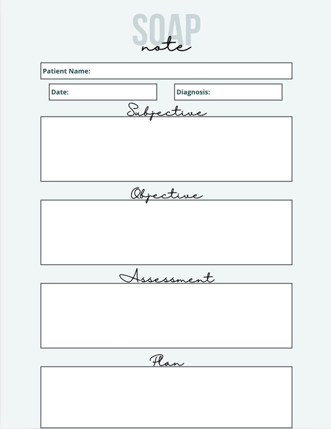 SOAP Note Template | Printable + Fillable PDF | Physical Therapy ...