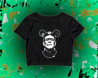 Frankenstein Mickey Ears Crop Top Creepy Disney Tee for Horror Fans | Disneyland Inspired