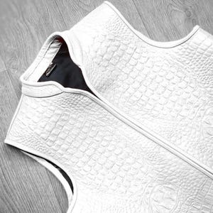 Leather White crocodile vest,Men vest,Builder vest,Biker Vest,Motorcycle vest,Western cowboy vest,Gift for him
