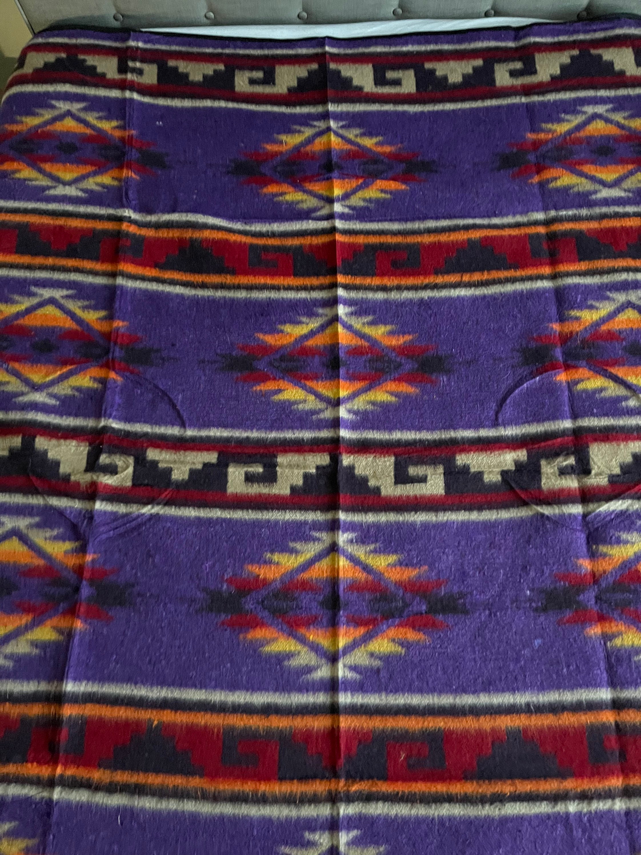Extra Large Heavy Camp Blanket Reversible Southwestern Queen Bedspread