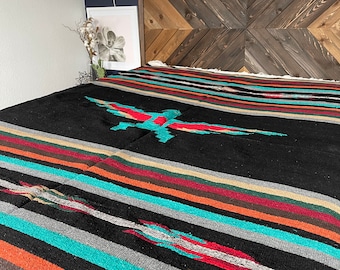 XL 5'x7'  Hand Woven Throw Blanket Thunderbird in Black Phoenix Rising Heavy Throw