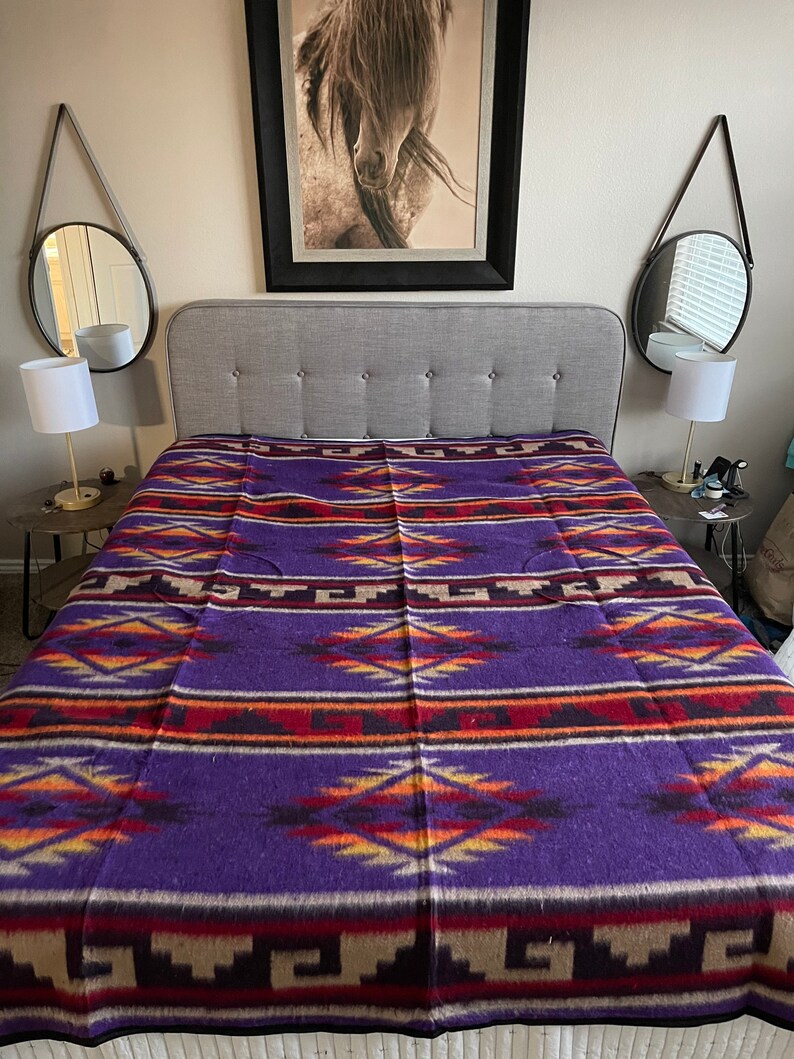 Extra Large Heavy Camp Blanket Reversible Southwestern Queen Bedspread