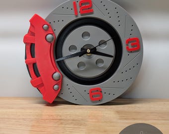 Brake Rotor Wall Clock | Custom Colors | Silent Mech Clock | Personalized Racing Decor | 3D Printed Car Part Art | Garage & Man Cave Decor