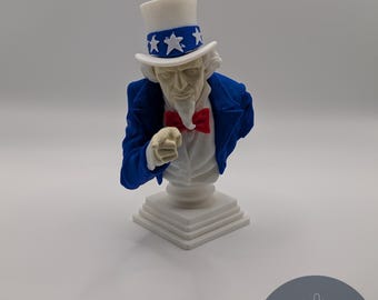 Uncle Sam Bust | Full Color Patriotic Statue | 4th of July Americana Decor | Red White Blue | Historical Desk Office Gift | USA 250th