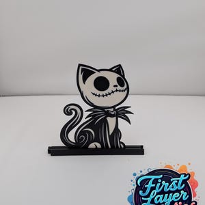 Jack Kittleton Figure with Stand | Spooky Cat Halloween Decor, Nightmare Inspired Art, Collectible Holiday Cat Series, Goth Gift Desk Sitter
