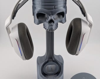 Soporte para auriculares Piston Reaper / Decoración de escritorio con forma de motor de calavera / Soporte para auriculares de videojuegos / Regalo para amantes de los coches y aficionados a la mecánica / Decoración de oficina industrial