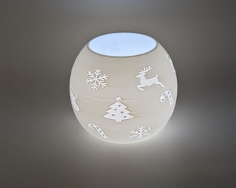 Christmas Luminary Tealight Holder | 360 Winter Scene, 3D Printed Holiday Decor, Festive Mantle Light, Reindeer & Snowflake Globe
