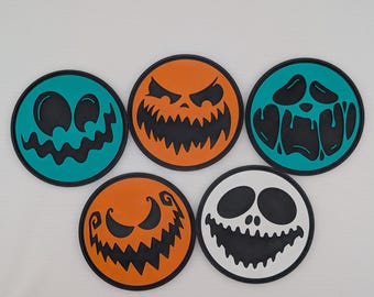Halloween Coaster Set of 5 | Spooky Variety Pack or Matching Set, Nightmare Inspired Barware, Gothic Home Decor, Affordable Party Gift