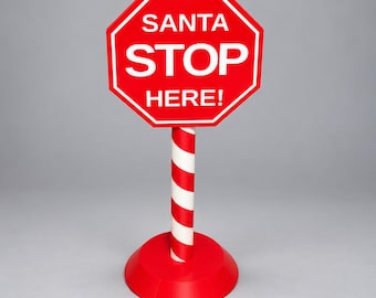 Santa Stop Here Sign with Stand | Candy Cane Pole Christmas Decor | Freestanding North Pole Sign | 4 Height Options | Christmas Spirit