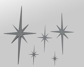 Mid Century Modern Star Wall Decor | 3D Printed Art Deco Atomic Age Starburst, Retro Wall Art Set, 50s & 60s Inspired Home Decor
