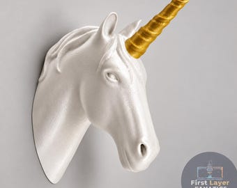Unicorn Head Wall Mount | Faux Taxidermy, Magical Nursery Decor, 3D Printed Whimsical Wall Art, Gift for Girl's Room, Multiple Sizes/Colors