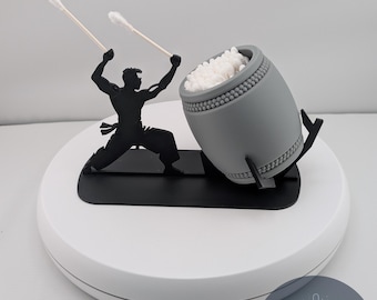 Taiko Drummer Q-tip Holder | Funny Bathroom Decor, Japanese Inspired Vanity Organizer, Cotton Swab Dispenser, Unique Drummer Gift, Art