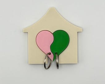 Herz Paare Schlüsselhalter für Wand | Split Herz Schlüsselanhänger | Personalisiertes Jubiläumsgeschenk | Benutzerdefinierte Farbe Eingangsbereich Dekor