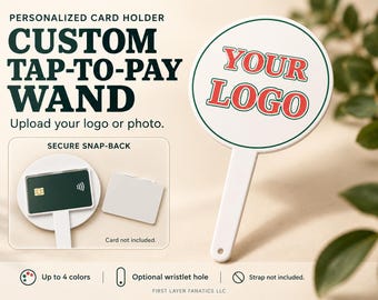 Custom Tap to Pay Wand, Personalized Logo or Photo Card Holder, Secure Snap Back, Optional Wristlet Hole, White Elephant Gift