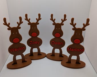 6 Inch Personalized Rudolph Figurine | Custom Family Name Tag | Christmas Mantel Decor | Kids Room Decor