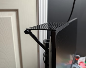 Monitor Shelf Clip On – 3D Printed Desk Monitor Topper | Small Monitor Shelf | Gamer Streamer Desk Organizer | Desk Plant Shelf