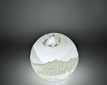 Winter Village Lithophane Globe | Christmas Light Decor | Snowy Village Scene | Optional LED Tea Light or 3-Tone Puck Light