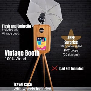 Vintage Wood Photo Booth: Portable Event Selfie Station with Travel Case