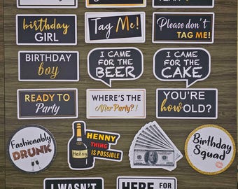 18 designs Birthday Photo Booth Props: 10PCS Waterproof PVC Party Signs