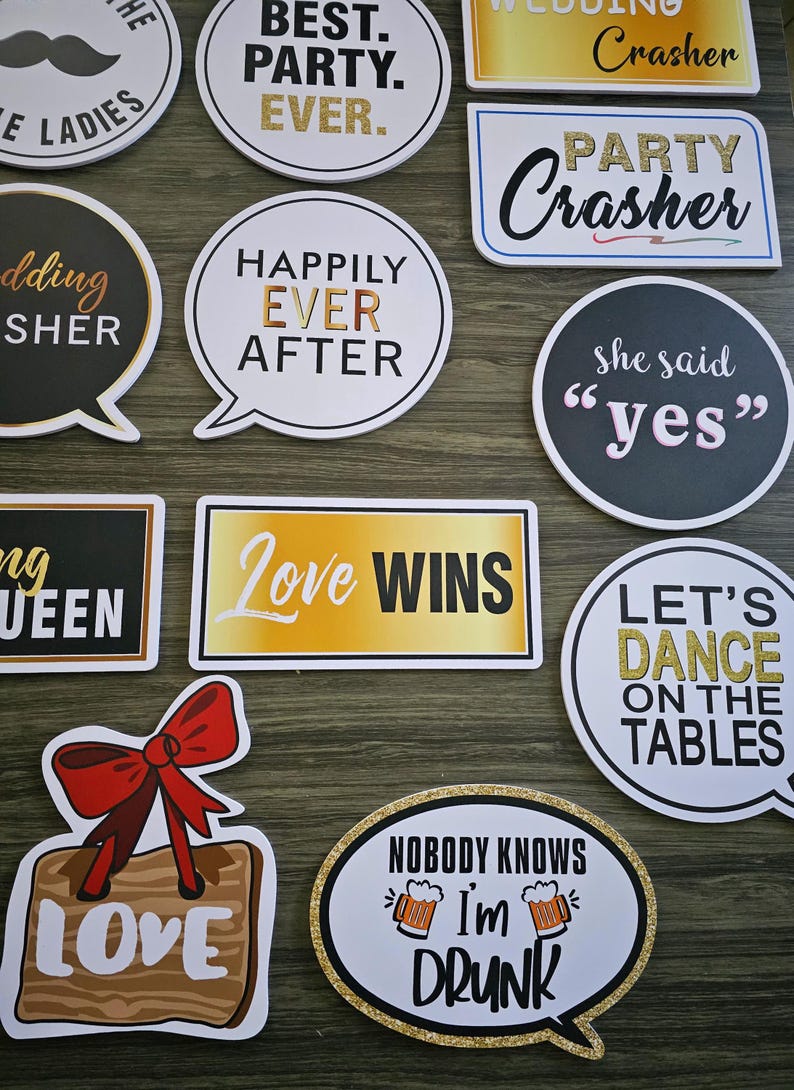 20 Designs Wedding Photo Booth Props, PVC Signs Set - 11PCS - Etsy