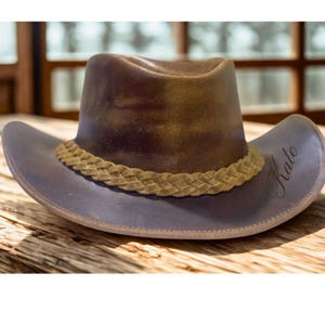 Personalize Leather cowboy Hat | Durable Leather Hats for Men | Western Hats for Men and Women | Foldable Distressed Cattleman Headwear