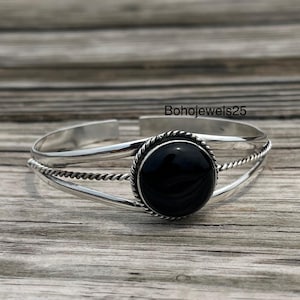 Bracciale in onice nero, bracciale fatto a mano, bracciale in argento sterling 925, bracciale regolabile, bracciale boho, bracciale con pietre preziose, bracciale da donna, regalo per lei