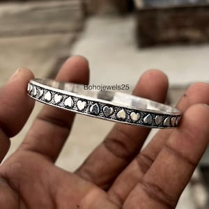 Silver Heart Bangle - Etsy