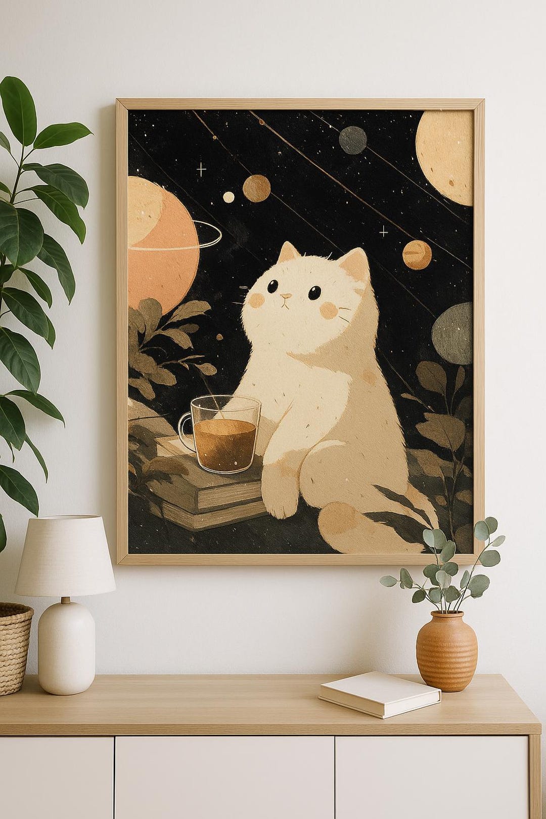 Cute Cat Poster Art, Cat Lovers Wall Decor, Whimsical Home Decor ...