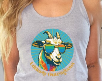 Udderly Outrageous Racerback Tank Retro Goat Shirt Vintage TShirt Funky Goat Gift for Her Goat Lover Mom Gift Next Level Tank Shirt