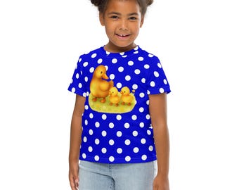 Kids crew neck t-shirt “Polka Dots. Ducklings” | N&S Three Little Nuts Collection