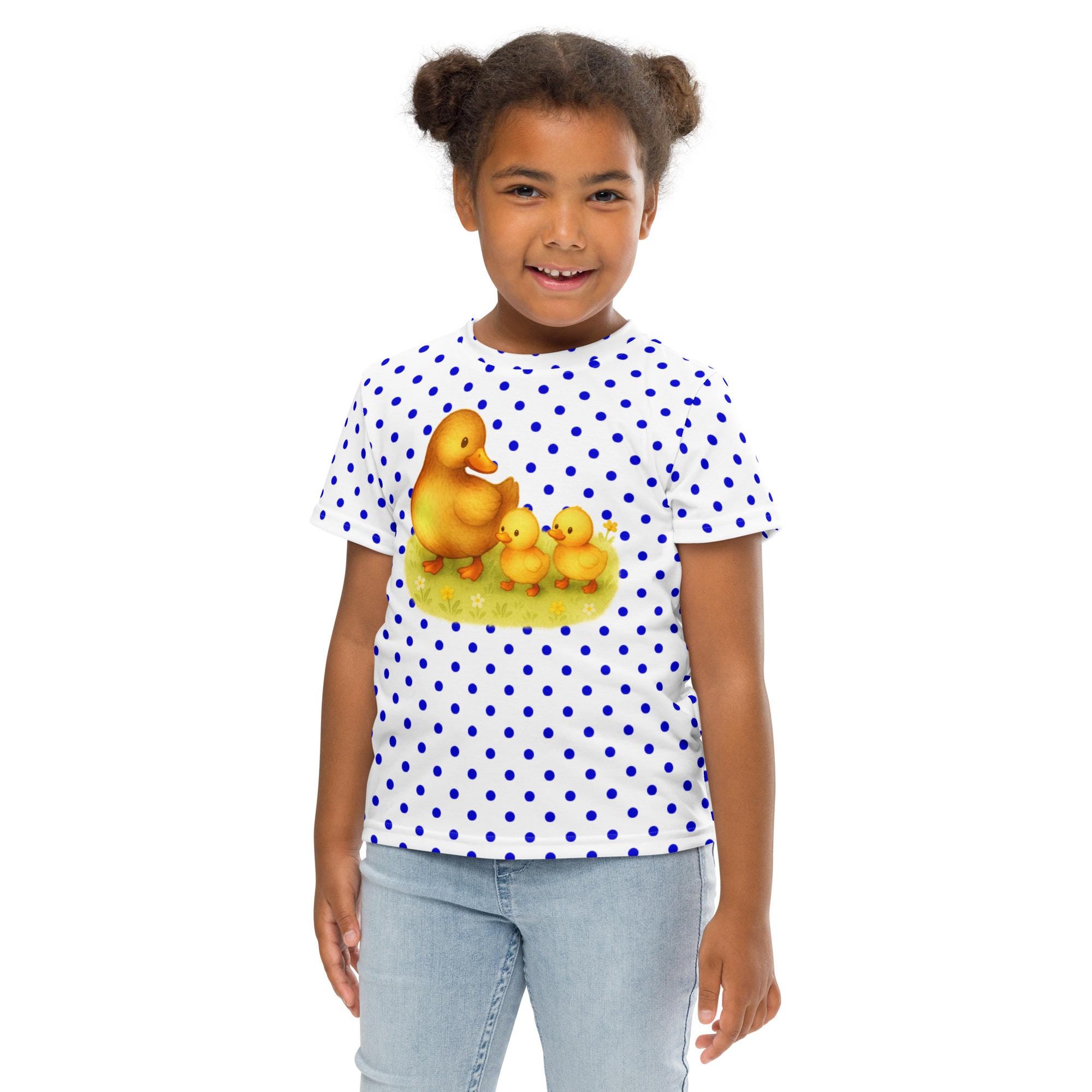 Kids crew neck t-shirt “Polka Dots. Ducklings” | N&S Three Little Nuts Collection