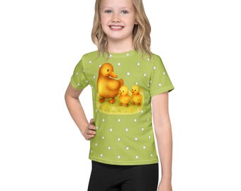 Kids Crew Neck T-Shirt “Polka Dots. Ducklings” | N&S Three Little Nuts Collection