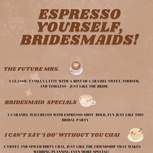 Café expresso para vocês, madrinhas! Cardápio personalizado para madrinhas