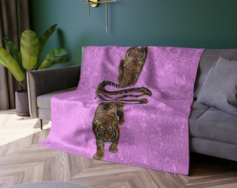 Crushed Velvet Blanket with Mirrored Tiger  Design