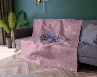 Infinite Glory Dusty Rose Floral Accent-Crushed Velvet Blanket -